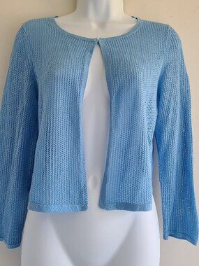 Talbots 1 Button Open Knit Cardigan S Lt Blue Cropped Mesh Pastel Y2K Soft Girl